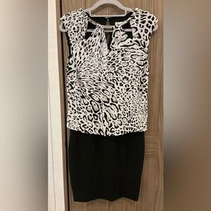 Cache Sleeveless Animal Print Dress W/ Black Bottom Metal Decor On Neck Size S